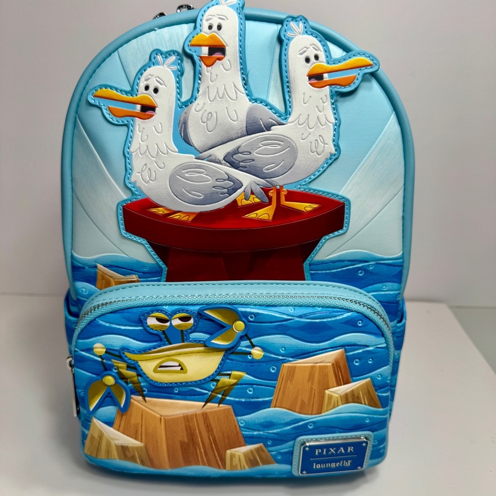 NWT. Loungefly Disney Pixar Finding Nemo Seagulls & Crab Mini Backpack.
